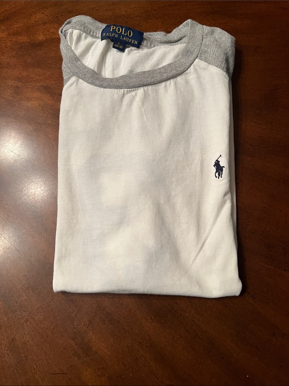 Polo by Ralph Lauren White Tee with Gray Raglan Sleeves